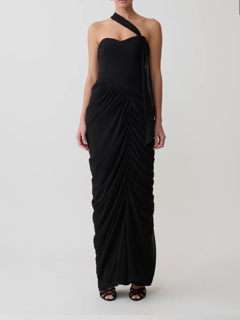 Meshki Micaela Chiffon Gathered Maxi Dress - Black